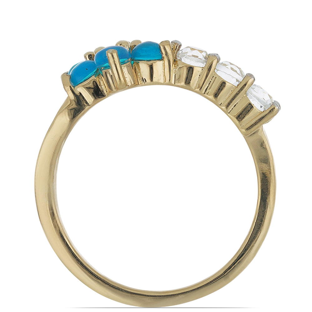 Goldplattierter Silberring mit blauem äthiopischem Opal aus Lega Dembi und weißem Topas 3 