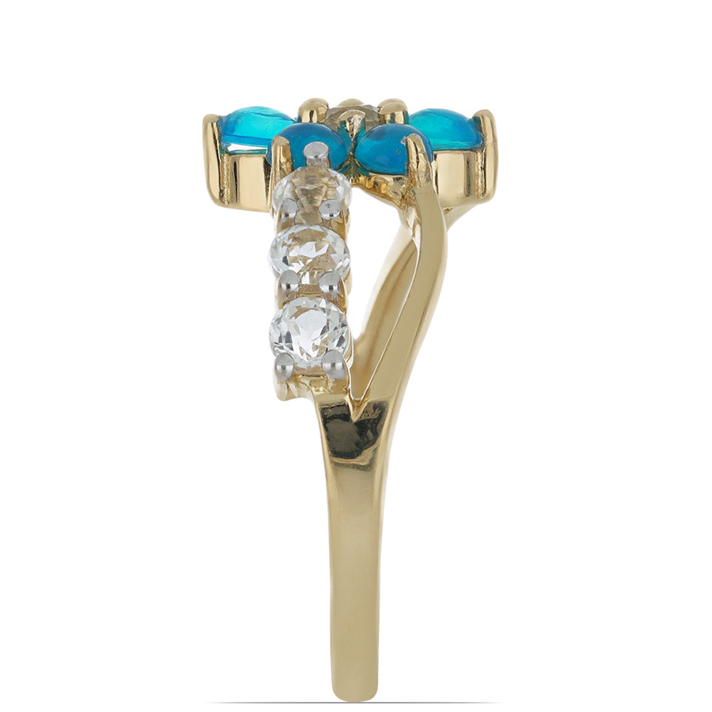 Goldplattierter Silberring mit blauem äthiopischem Opal aus Lega Dembi und weißem Topas 4 