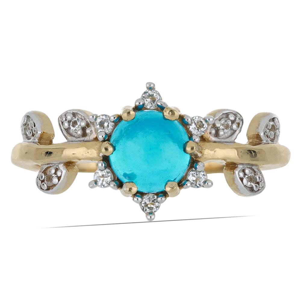Goldplattierter Silberring mit blauem äthiopischem Opal aus Lega Dembi und weißem Topas