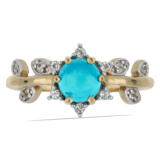 Goldplattierter Silberring mit blauem äthiopischem Opal aus Lega Dembi und weißem Topas