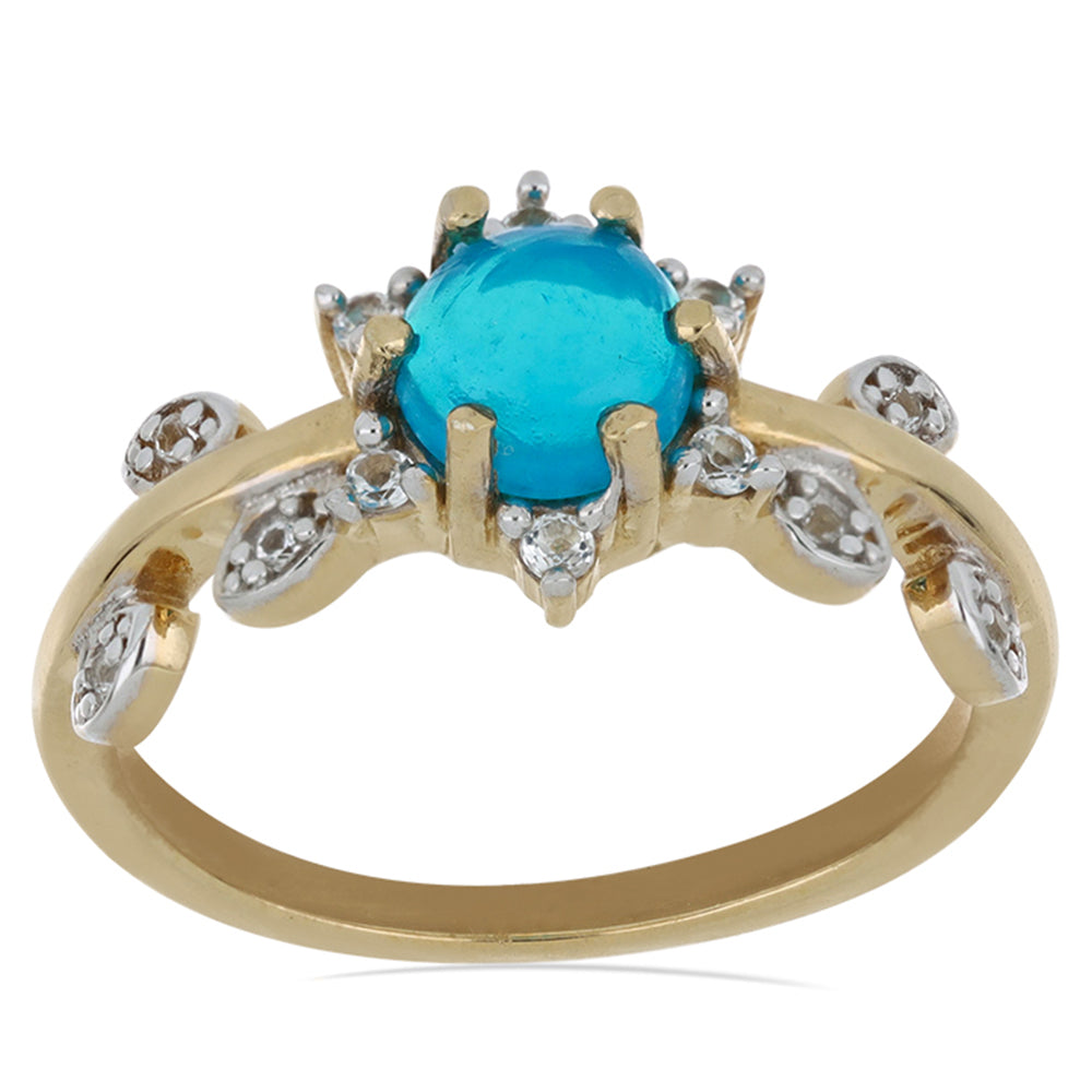 Goldplattierter Silberring mit blauem äthiopischem Opal aus Lega Dembi und weißem Topas 2 