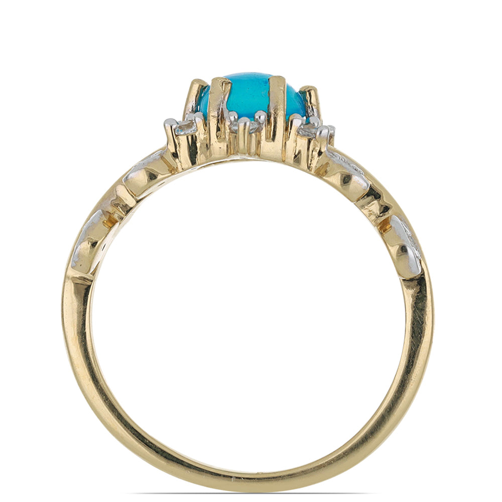 Goldplattierter Silberring mit blauem äthiopischem Opal aus Lega Dembi und weißem Topas 3 