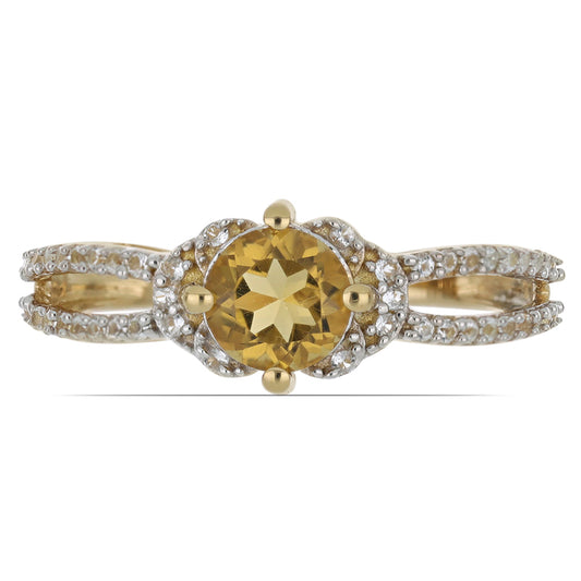 Goldplattierter Silberring mit Cognac-Quarz und weißem Topas