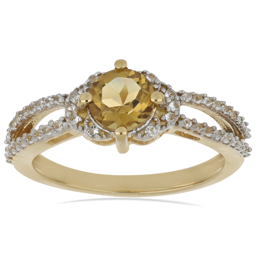 Goldplattierter Silberring mit Cognac-Quarz und weißem Topas
