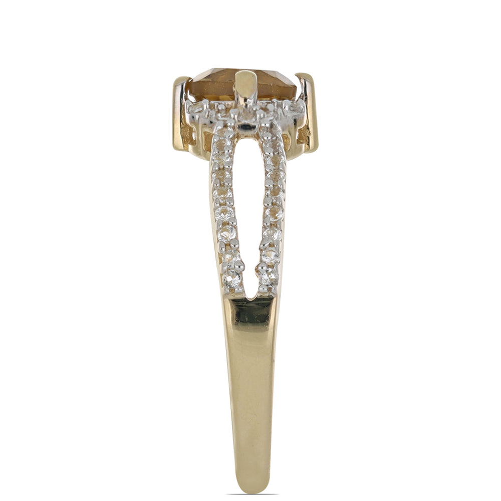 Goldplattierter Silberring mit Cognac-Quarz und weißem Topas