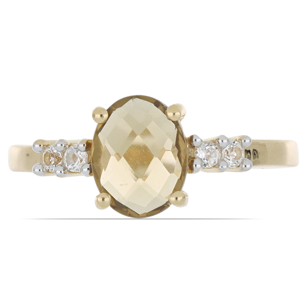 Goldplattierter Silberring mit Cognac-Quarz und weißem Topas 1 