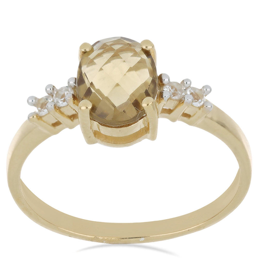 Goldplattierter Silberring mit Cognac-Quarz und weißem Topas 2 