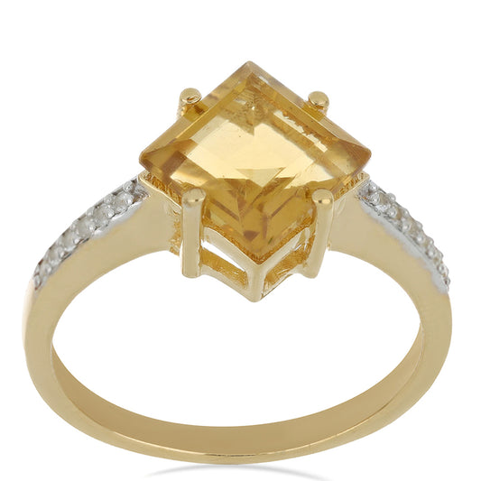 Goldplattierter Silberring mit Cognac-Quarz und weißem Topas