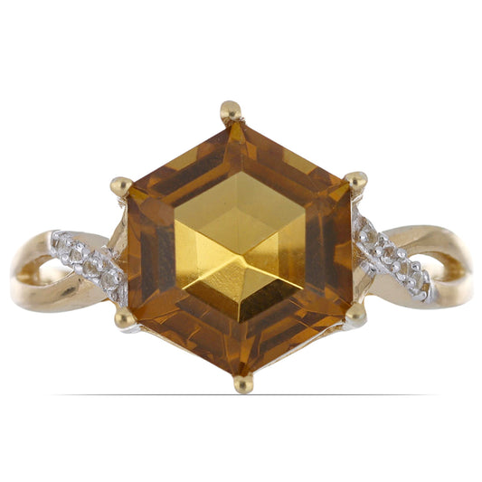 Goldplattierter Silberring mit Cognac-Quarz und weißem Topas