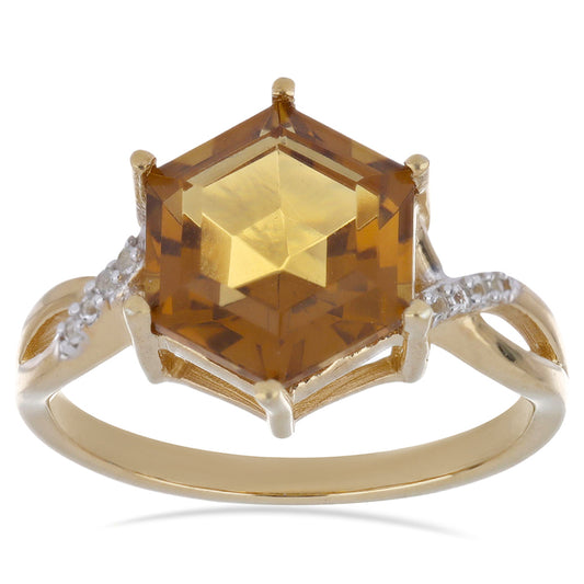 Goldplattierter Silberring mit Cognac-Quarz und weißem Topas