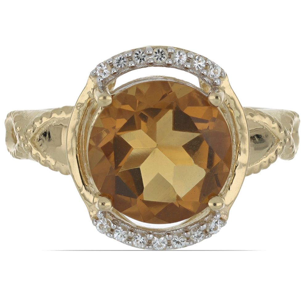 Goldplattierter Silberring mit Cognac-Quarz und weißem Topas