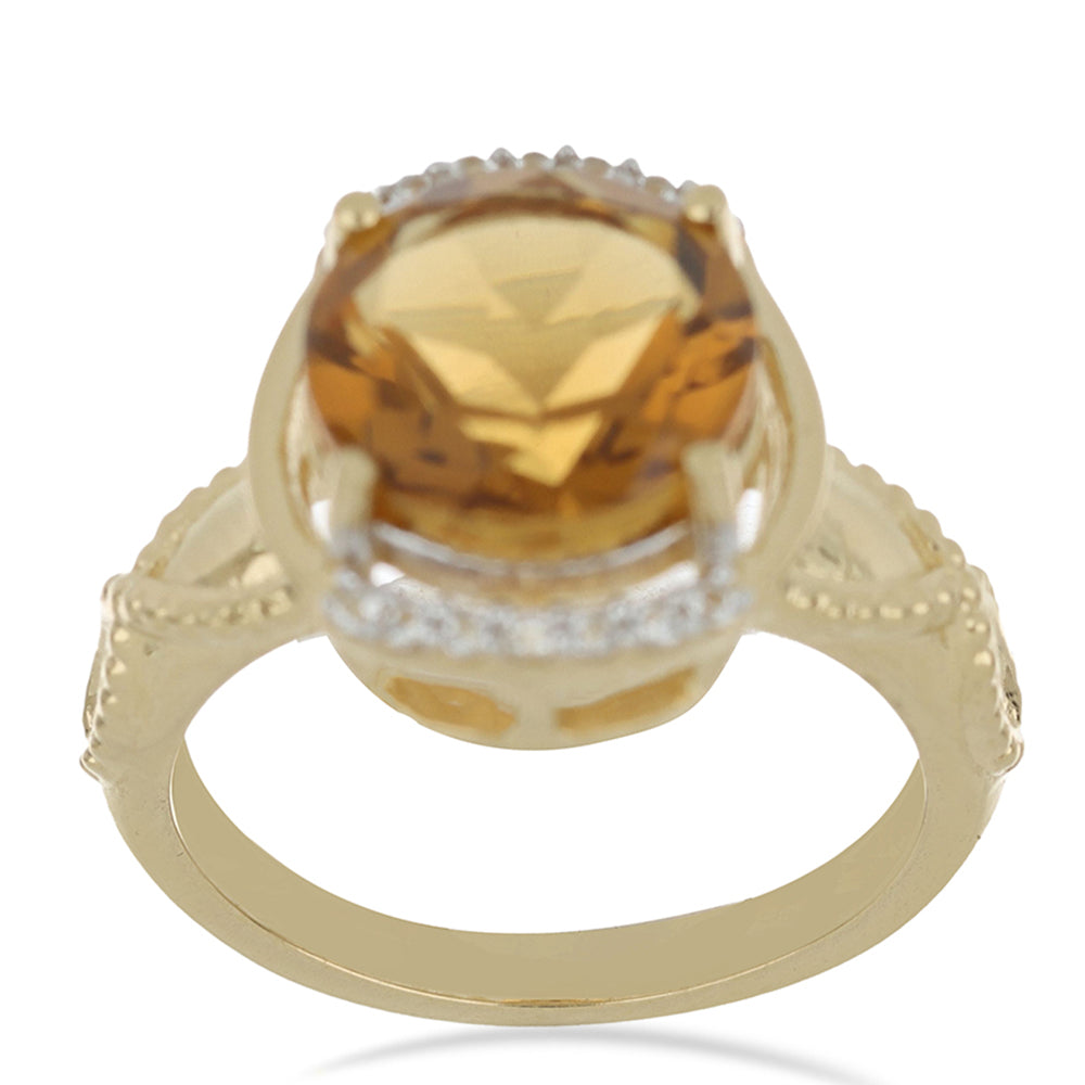 Goldplattierter Silberring mit Cognac-Quarz und weißem Topas 2 