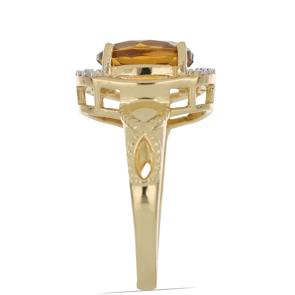 Goldplattierter Silberring mit Cognac-Quarz und weißem Topas