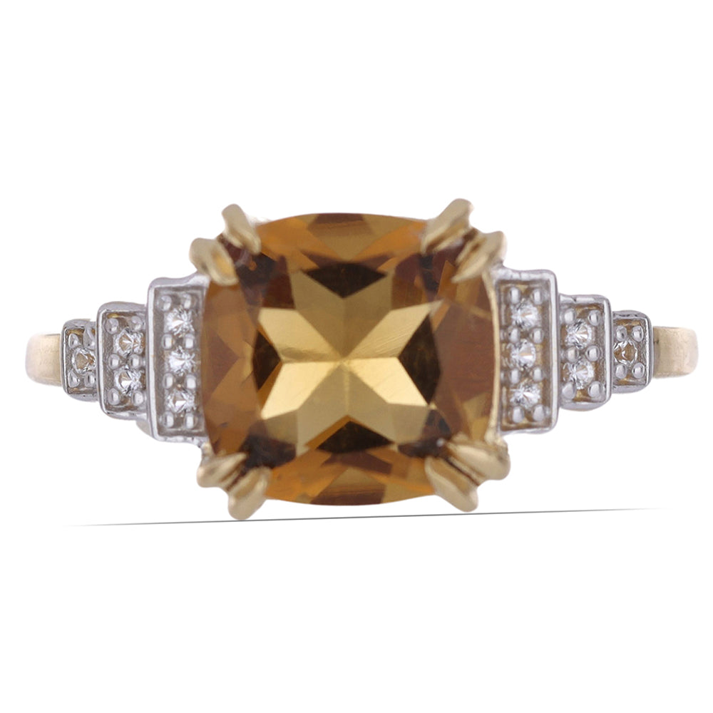 Goldplattierter Silberring mit Cognac-Quarz und weißem Topas