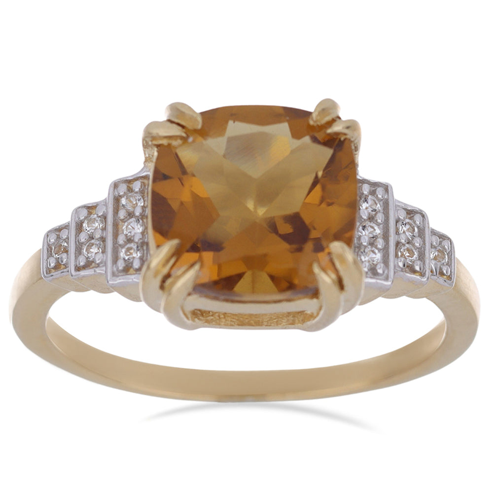 Goldplattierter Silberring mit Cognac-Quarz und weißem Topas