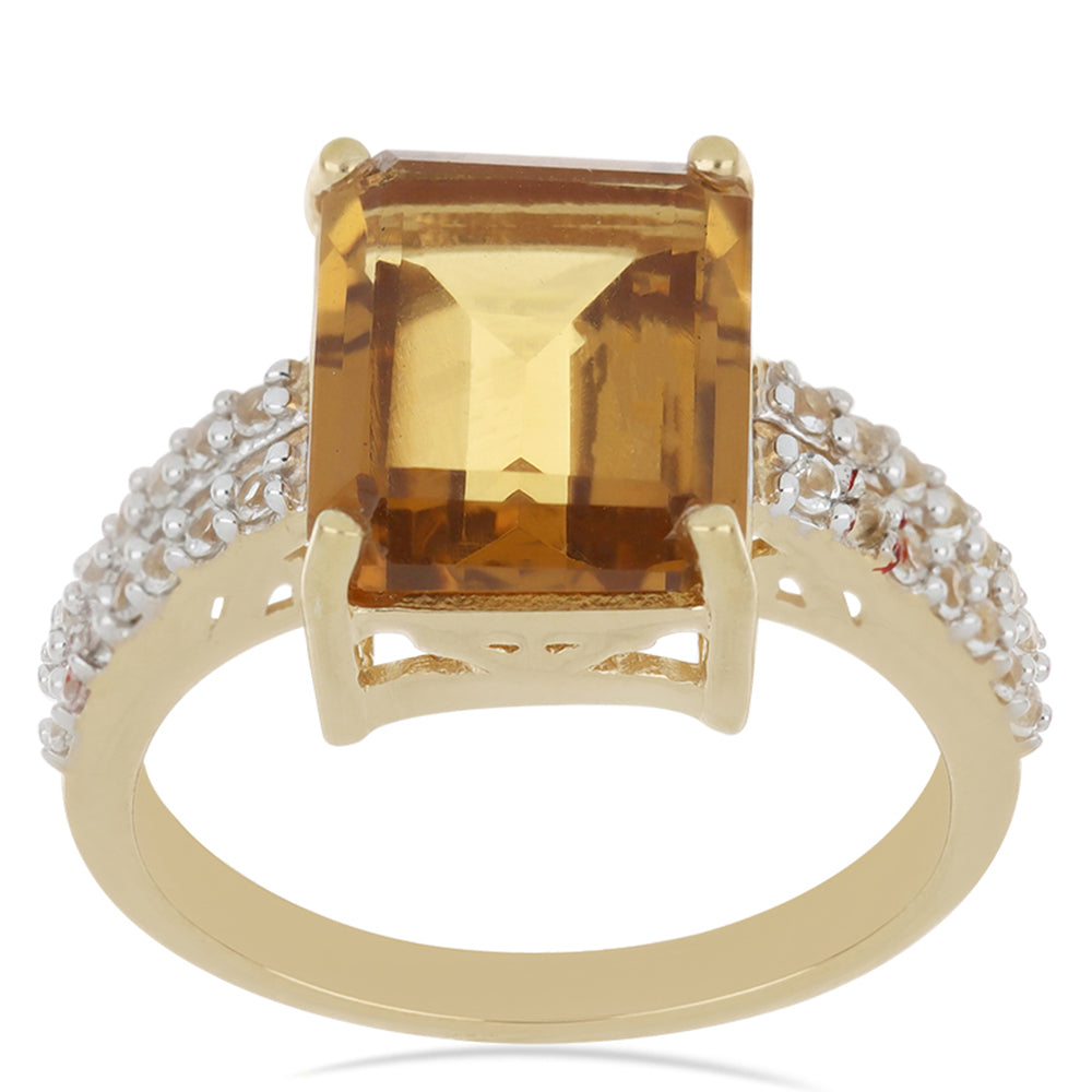 Goldplattierter Silberring mit Cognac-Quarz und weißem Topas 2 