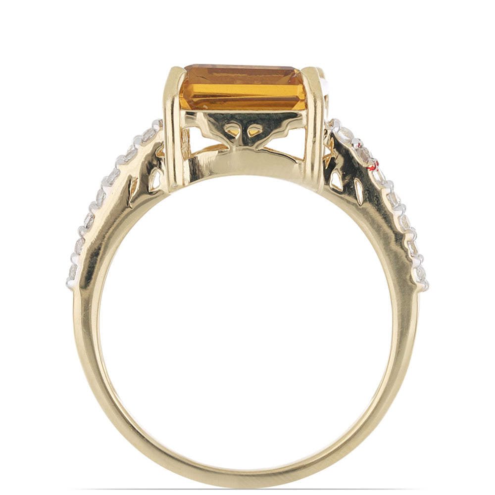 Goldplattierter Silberring mit Cognac-Quarz und weißem Topas