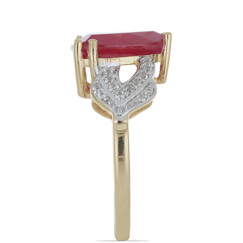 Goldplattierter Silberring mit Rubin aus Madagaskar und weißem Topas 2 