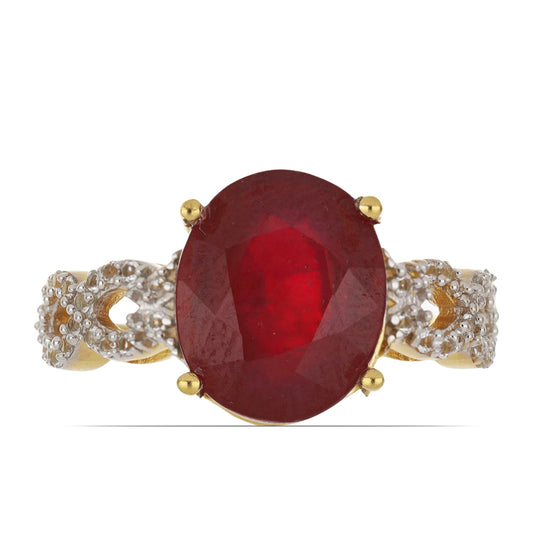 Goldplattierter Silberring mit Rubin aus Madagaskar und weißem Topas