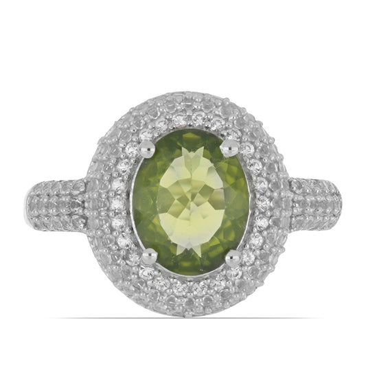 Silberring mit Peridot aus Changbai und weißem Topas