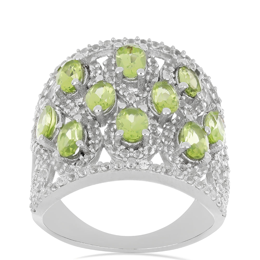 Silberring mit Peridot aus Changbai und weißem Topas