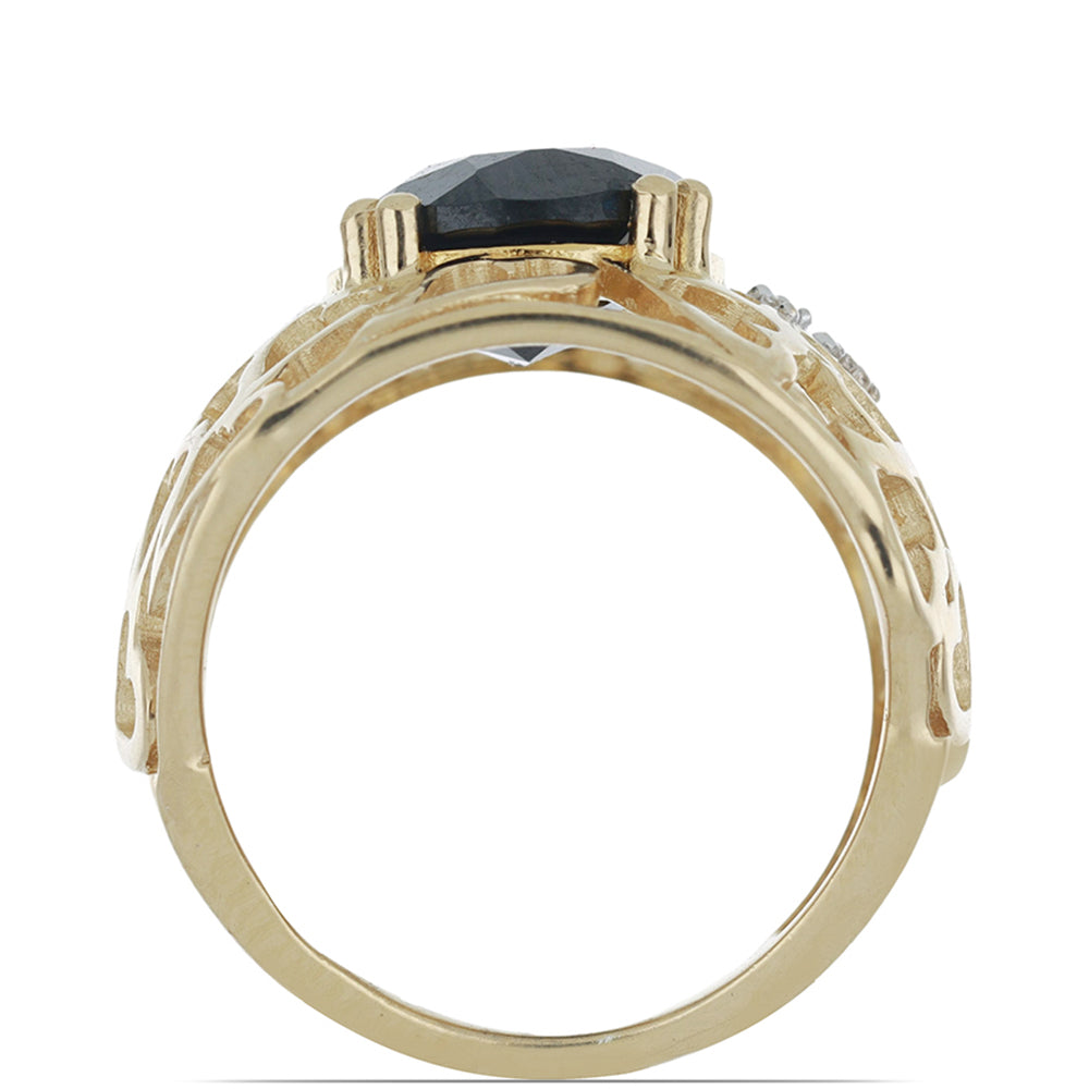 Goldplattierter Silberring mit schwarzem Spinell aus Gorno Badakhshan und weißem Topas