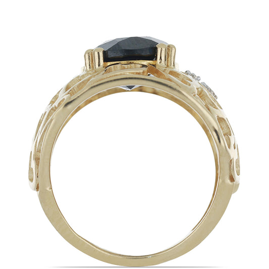 Goldplattierter Silberring mit schwarzem Spinell aus Gorno Badakhshan und weißem Topas