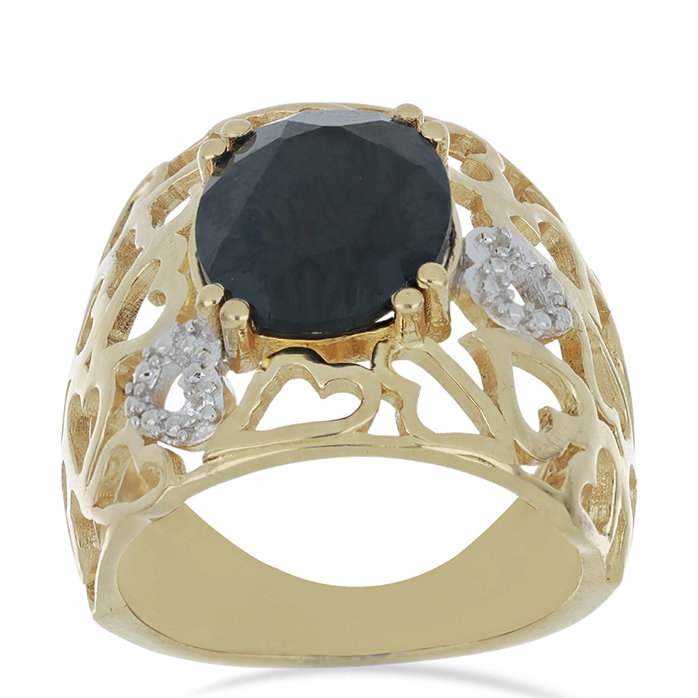 Goldplattierter Silberring mit schwarzem Spinell aus Gorno Badakhshan und weißem Topas