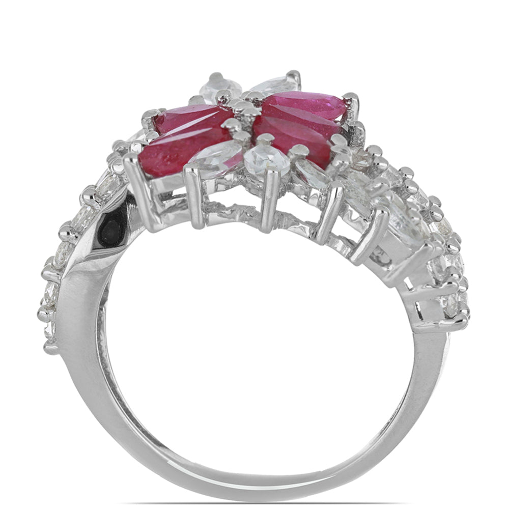 Silberring mit Rubin aus Madagaskar und weißem Topas 2 