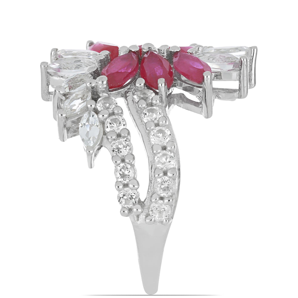 Silberring mit Rubin aus Madagaskar und weißem Topas