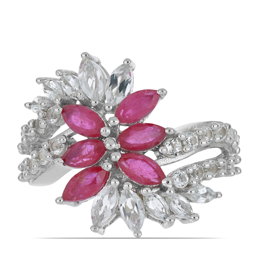 Silberring mit Rubin aus Madagaskar und weißem Topas