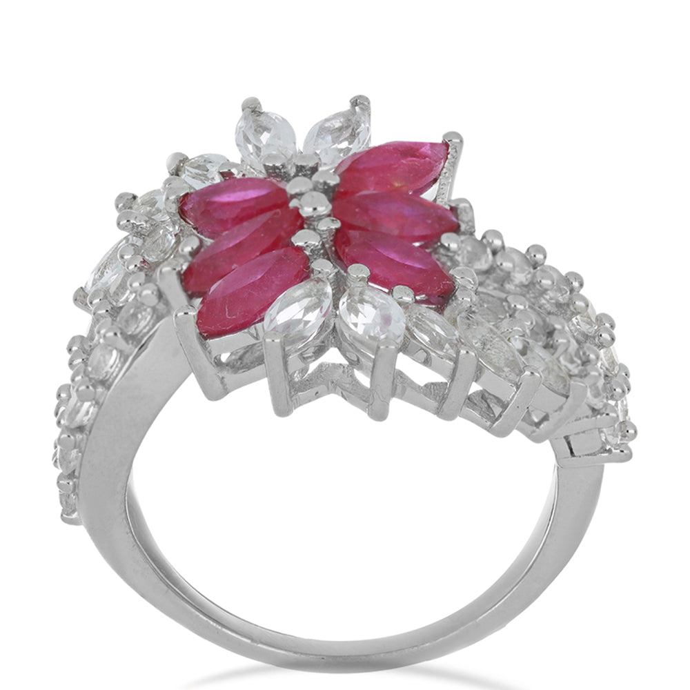 Silberring mit Rubin aus Madagaskar und weißem Topas