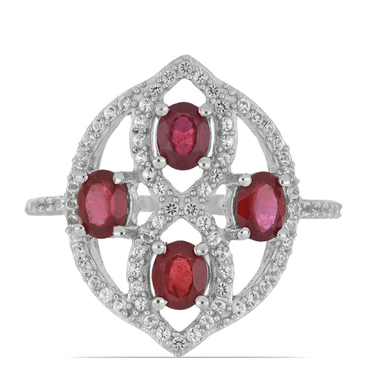 Silberring mit Rubin aus Madagaskar und weißem Topas