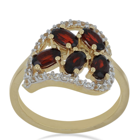 Goldplattierter Silberring mit Barton Granat und weißem Topas