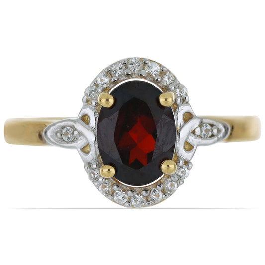 Goldplattierter Silberring mit Barton Granat und weißem Topas