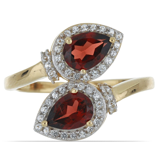 Goldplattierter Silberring mit Barton Granat und weißem Topas