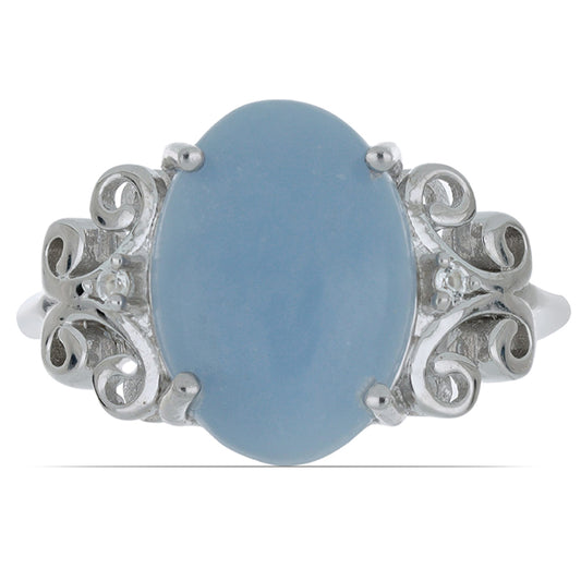 Silberring mit El Cubo Angelit und weißem Topas