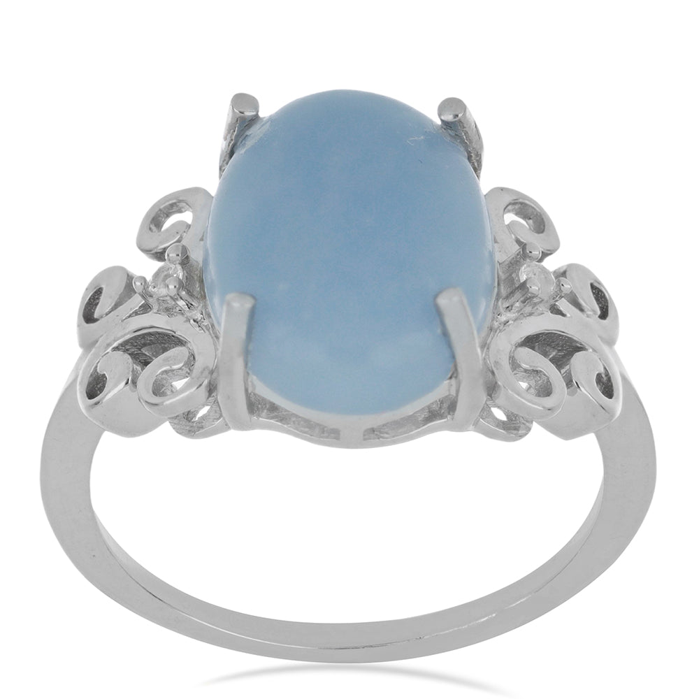 Silberring mit El Cubo Angelit und weißem Topas