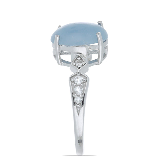 Silberring mit El Cubo Angelit und weißem Topas