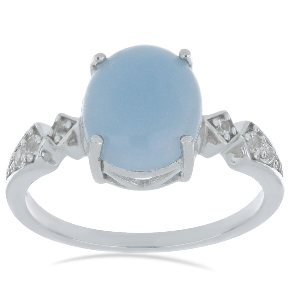 Silberring mit El Cubo Angelit und weißem Topas