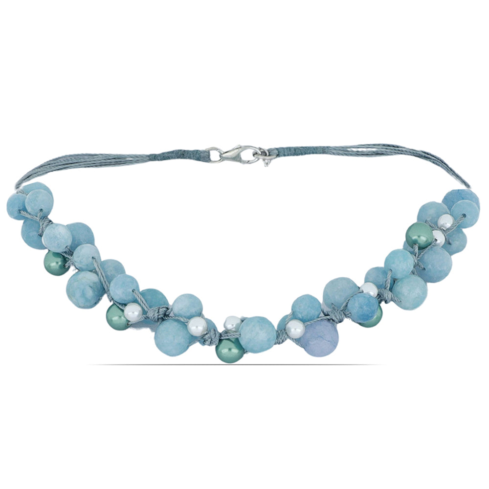 Silberhalskette mit El Cubo Angelit und weißer Süßwasserperle 1 