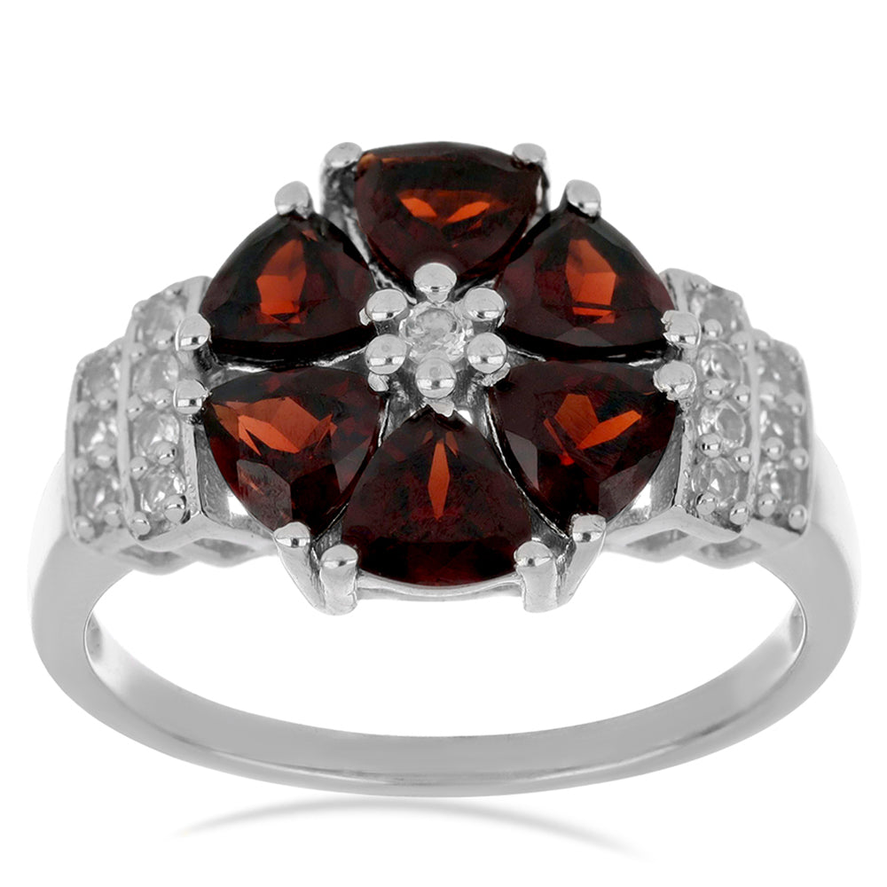 Silberring mit Barton Granat und weißem Topas