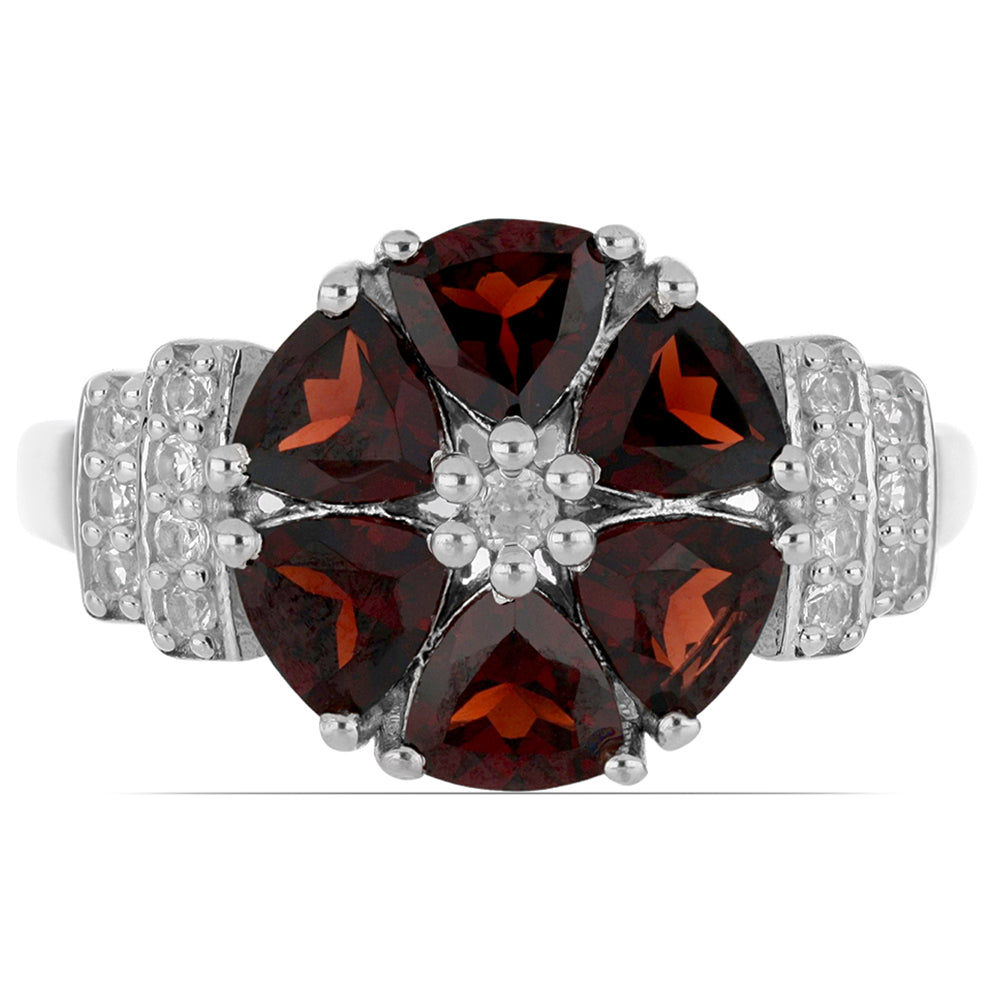 Silberring mit Barton Granat und weißem Topas 2 