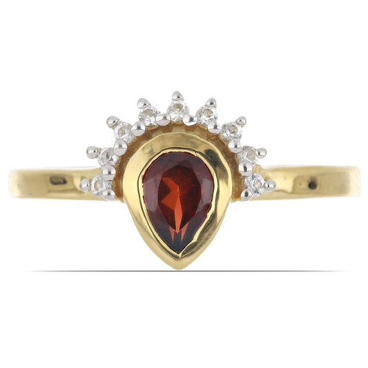 Goldplattierter Silberring mit Barton Granat und weißem Topas