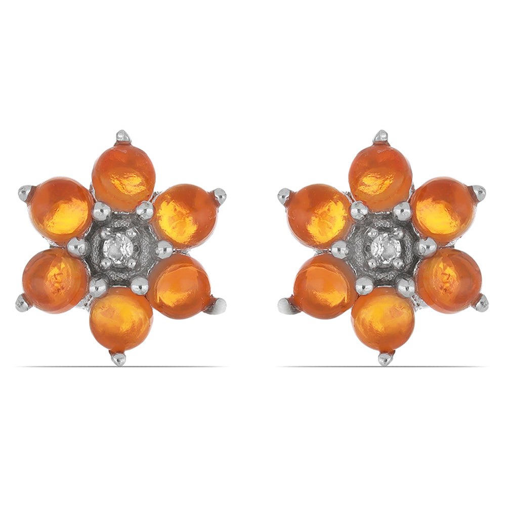 Silberohrringe mit orangefarbenem Opal aus Lega Dembi und weißem Topas 1 