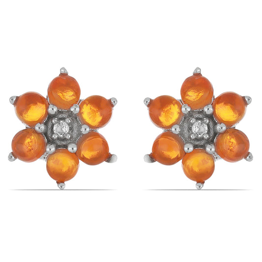 Silberohrringe mit orangefarbenem Opal aus Lega Dembi und weißem Topas