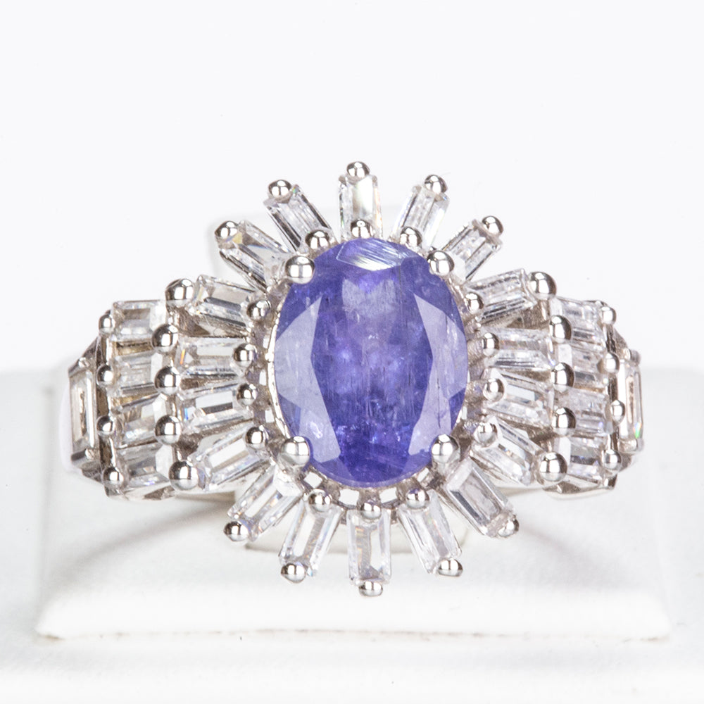 Silberring mit Tansanit und weißem Zirkon