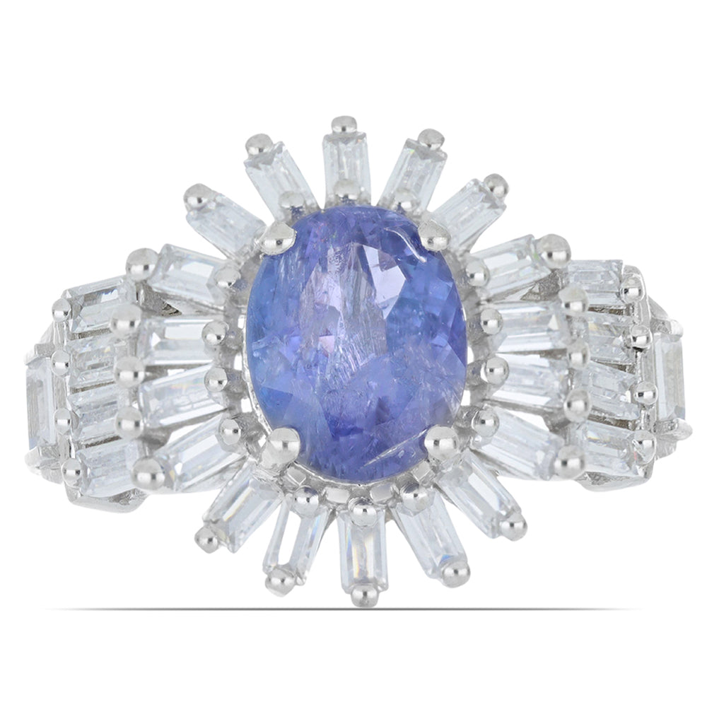 Silberring mit Tansanit und weißem Zirkon