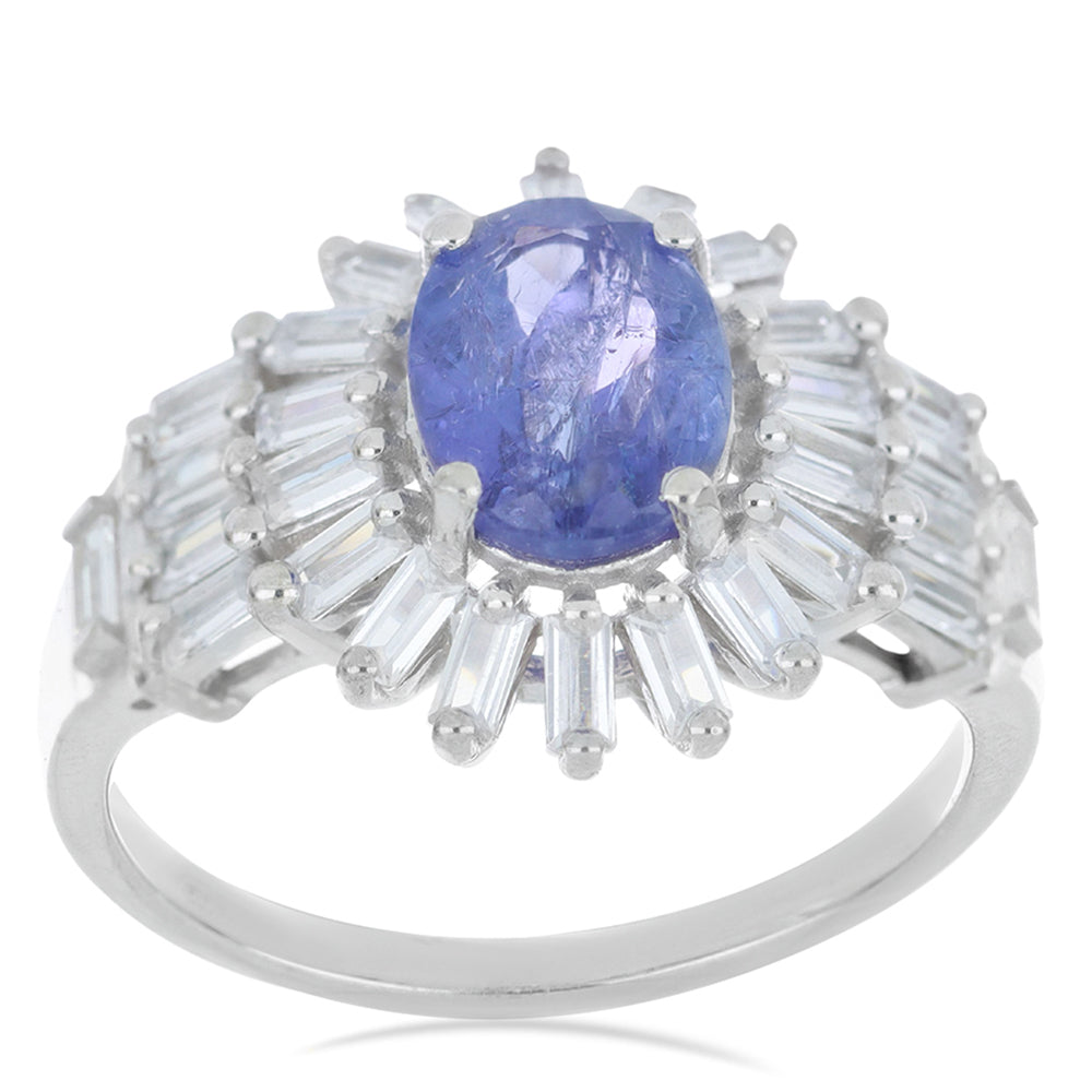 Silberring mit Tansanit und weißem Zirkon