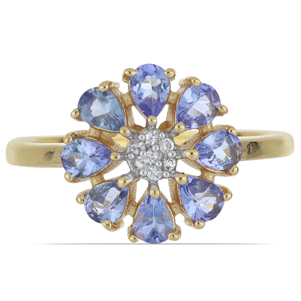 Goldplattierter Silberring mit Tansanit und weißem Topas